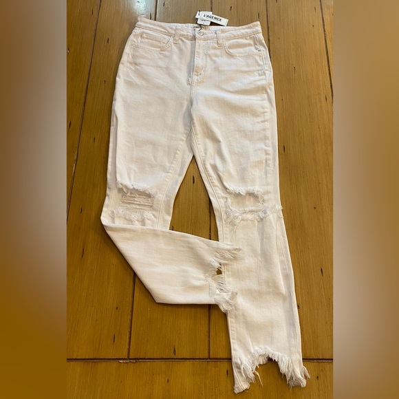 L’Agence Womens White High Rise Skinny Distressed Raw Crop NEW jeans 29 - Picture 1 of 10